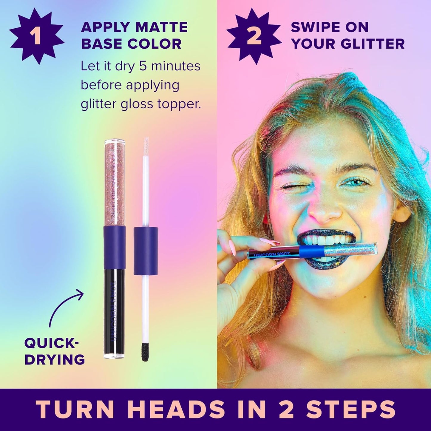 UNICORN SNOT Quiet Riot™ Plastic-Free Glitter Lip Duo | 2-in-1 Set w/Matte Lipstick & Sparkly Glitter Lip Gloss | Halloween Costume Makeup | 0.15oz Black Lipstick & 0.16oz Gloss (Chasm)