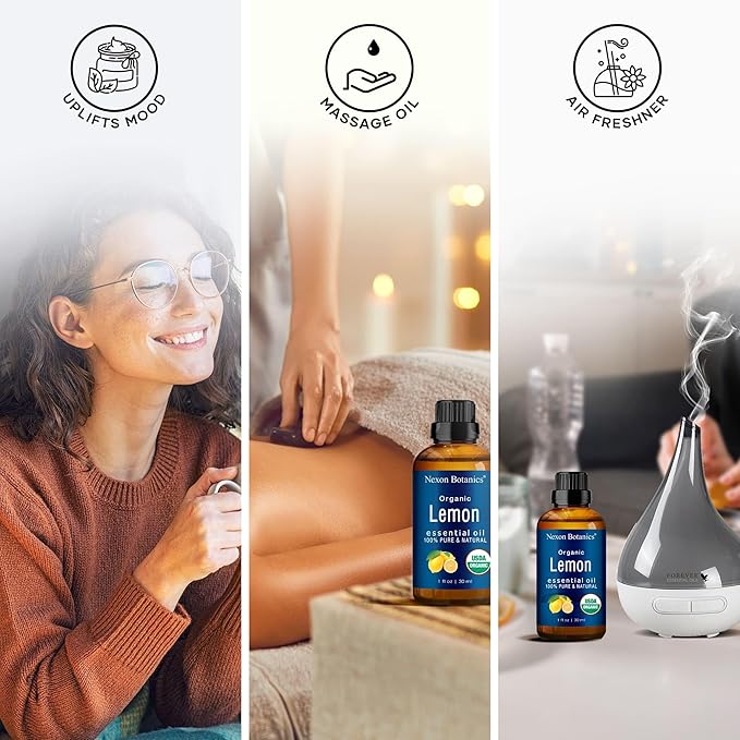 Organic Lemon Essential Oil 30 ml - Pure, Natural Citrus Oil for Diffusers, Aromatherapy, Skin & Hair Care - Aceite de Limón - Nexon Botanics