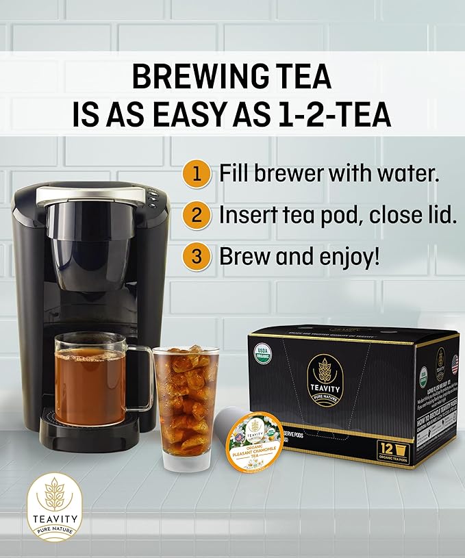 Organic Chamomile Tea Pods for Keurig - Decaf Tea Pods - Pleasant Chamomile by Teavity (12 Tea Pods)