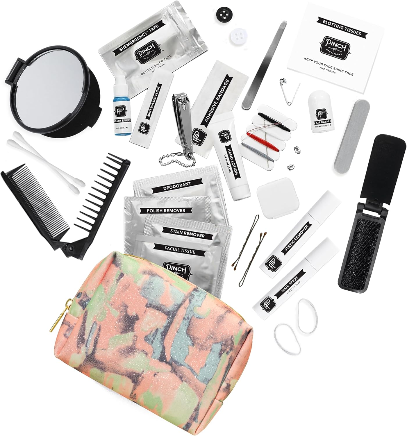 Pinch Provisions Shemergency Kit for Her, 40 Emergency Essential Items, Compact, Multi-Functional Pouch, Gift for Women, Birthday, Bachelorette Parties, and More!