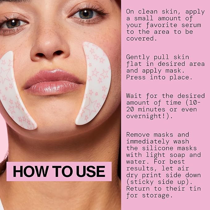 Pacifica Beauty Reusable Smile Line Mask, Skincare, Silicone Mask, For Fine Lines and Wrinkles, Lift and Firm, Pair with Serum, Storage Tin Included, Skin Care, Smile Line Patches, Vegan, 2 Pieces