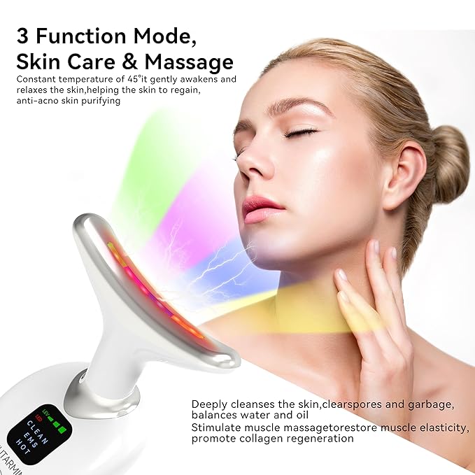 Facial Massager for Face and Neck, Red-Light-Therapy-for-Face and Neck, Face culpting Wand with 7 Color, at-Home Face Tool for Skin Care, Christmas Gifts for Women