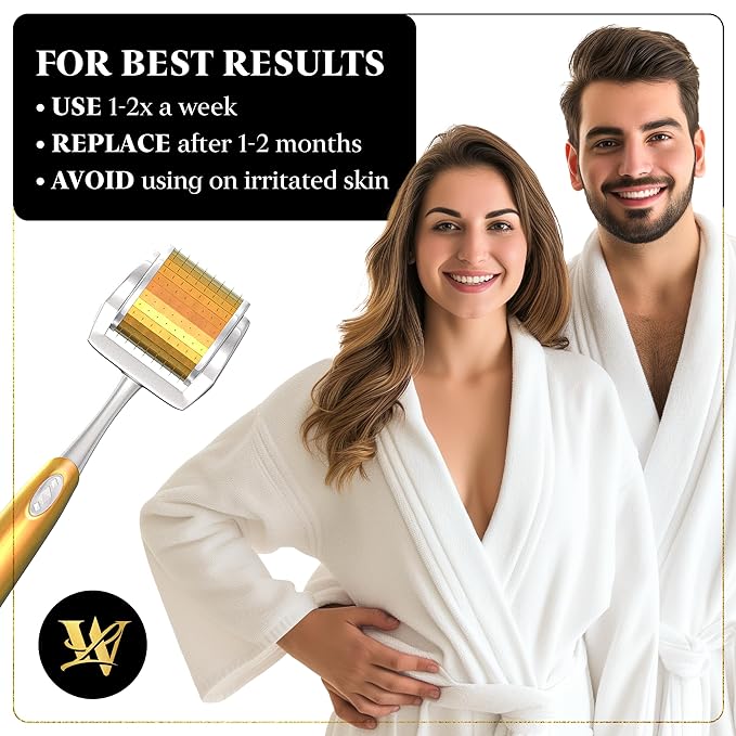Derma Roller for Skin, Hair & Beard – Women and Men Titanium Microneedling Roller for Face & Scalp, Safe & Easy to Use - Premium Gold