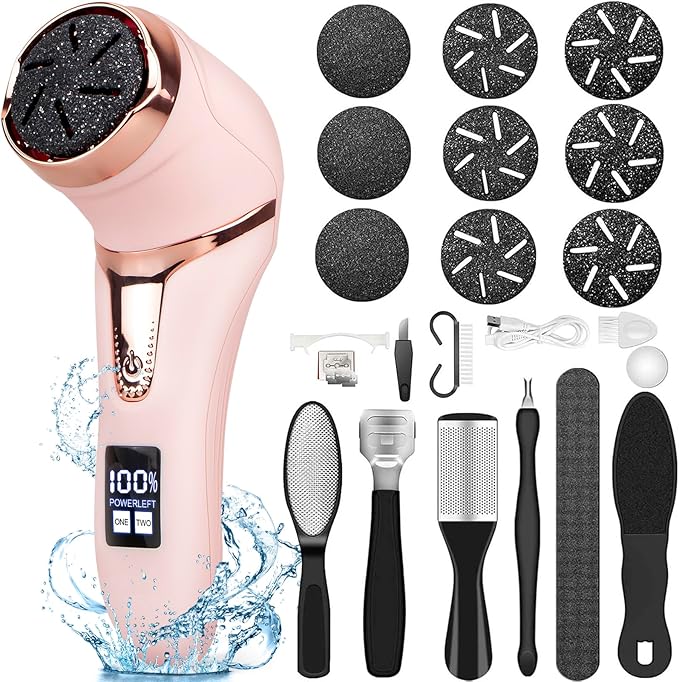 Electric Callus Remover for Feet (with Dander Vacuum Cleaner), Rechargeable Foot Callus Remover Pedicure Tools Foot File, Professional Foot Care Kit Deadskin Remover with 9Heads&2Speed,LCD Display