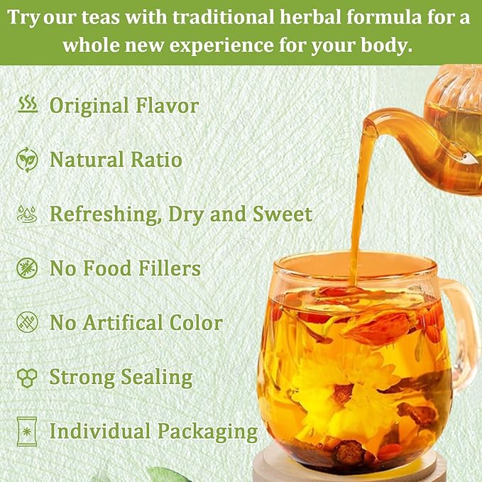 Dandelion Wolfberry Tea, Supports Kidneys & Liver Health Tea, Seven Herbal Ingredients Natural Blend, Dandelion Chinese Wolfberry Tea Bags, Dandelion Tea Organic, 120g Per Pack (2 Bags / 24 Pcs)