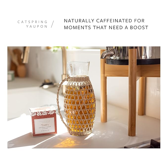 CatSpring Marfa Dark Roast Black Yaupon Tea - Naturally Caffeinated Texas Tea, Individually Packed Herbal Teabags, 16 Bags per Box