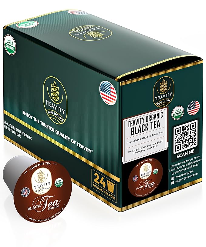 Organic Black Tea Pods for Keurig - Naturally Caffeinated Unsweetened Black Tea Pods by Teavity (24 Tea Pods)