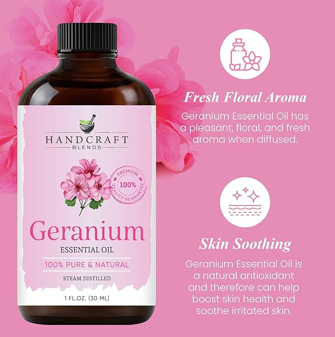 Handcraft Blends Geranium Essential Oil - 1 Fl Oz - 100% Pure and Natural - Premium Grade Essential Oil for Diffuser and Aromatherapy