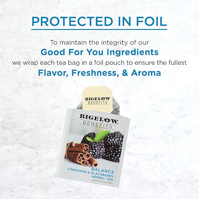 Bigelow Benefits Balance Cinnamon and Blackberry Herbal Tea, Caffeine Free, 18 Count (Pack of 6), 108 Total Tea Bags