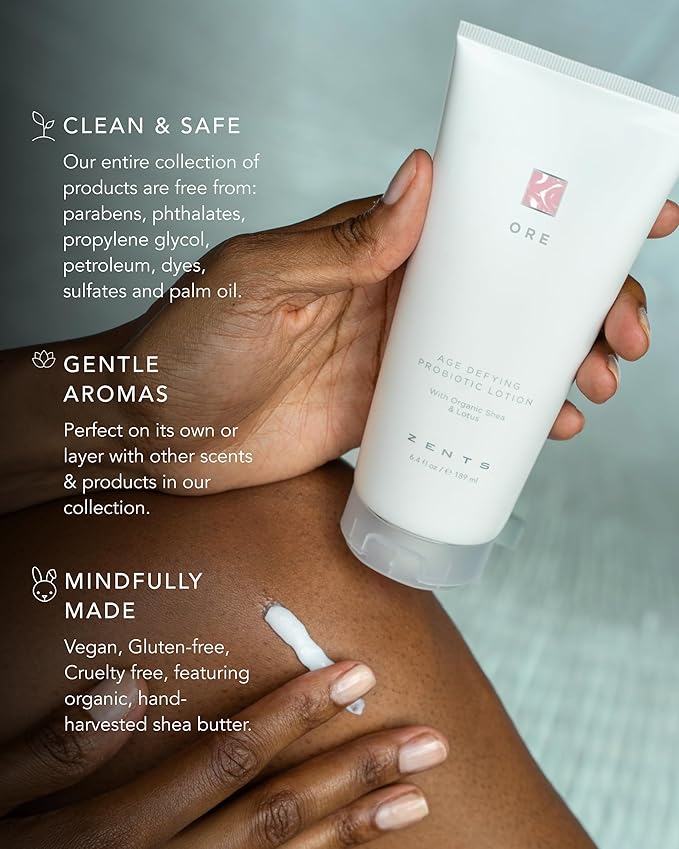 Zents Age-Defying Probiotic Body & Hand Lotion (Ore) | Moisturizing Lotion with Hyaluronic Acid & Organic Shea Butter | Nourishes & Hydrates Skin | 6.4 fl oz