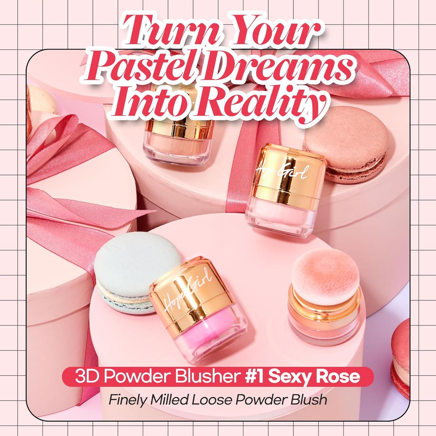 Hope Girl 3D Powder Blusher 0.17oz | Skin-Loving Korean Mini Blush for Cheeks and Eye Makeup w/Allantoin | K Beauty Cool Toned Vibrant Sunkissed Fine Powder Makeup Blush Cosmetics (#01 Sexy Rose)