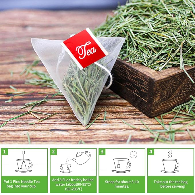 Wild Pine Needle Tea Bags - 60bags/6.4 Oz 100% Pure & Natural Pine Needle Herbal Tea, Caffeine Free, No Additives, No Sugar, Non-gmo, No Gluten