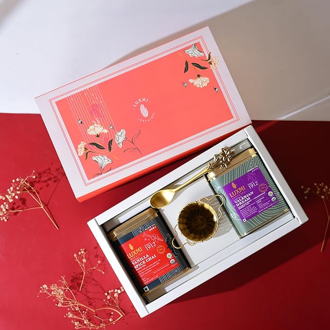 Luxmi Estates - Sleep Tea Set - 2 x 100g Tins of Valerian Dream and Vanilla Spice Chai + 1pc of Spoon and 1pc of Infuser