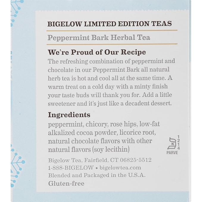 Bigelow Peppermint Bark Herbal Tea Bags, 18 Count Box (Pack of 6), Caffeine Free Herbal Tea, 108 Tea Bags Total