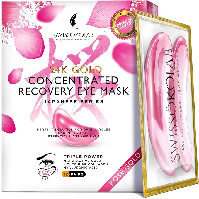 SWISSÖKOLAB Under Eye Patches For Puffy Eyes 24k Gold Eye Mask Dark Circles And Puffiness Collagen Eye Gel Pads Moisturizing & Reducing Wrinkles Anti-Aging Hyaluronic Acid (Japanese Series)