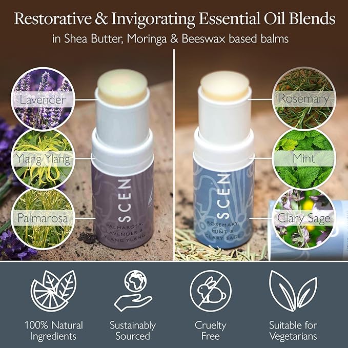 Scentered Aromatherapy Balm Stick Duo for Sleep & Focus - All Natural Sleep Balm with Lavender & Focus Aid with Rosemary - Essential Oil for Relaxation & Concentration - Mother's Day Gift Ideas