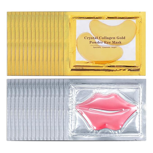 CAHIUYOA 30PCS Lip Mask and Under Eye Masks Set,Pink Lip Masks for Dry Lips 24K Gold Eye Patches for Puffy Eyes,Effective Moisturizing Skin Care
