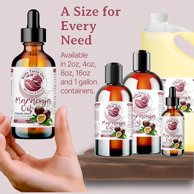 Bella Terra Oils - Maracuja (Passion Fruit) Oil 8 oz - A Symphony of B-Vitamins & Antioxidants, Immerse in the Luxury of Silky, Soft Skin