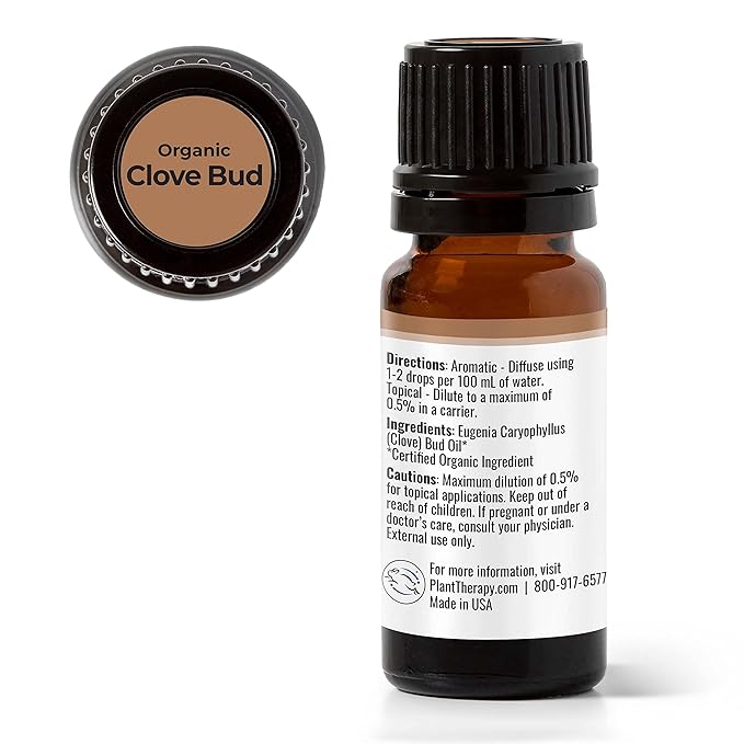 Plant Therapy Organic Clove Bud Essential Oil 100% Pure, USDA Certified Organic, Undiluted, Natural Aromatherapy, Therapeutic Grade 10 mL (⅓ oz)
