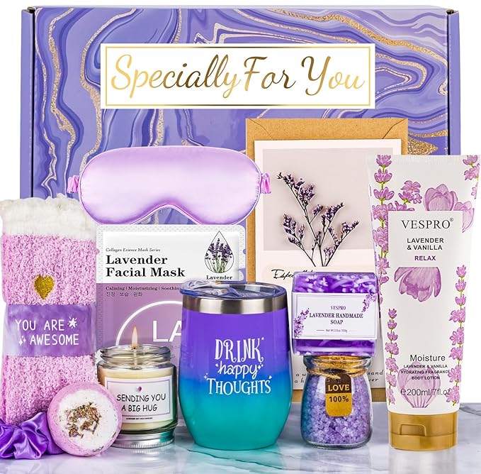 Birthday & Get Well Soon Care Packages & Gift Baskets for Her - Bath Relaxing Spa Set - Self Care Gifts for Women Who Have Everything