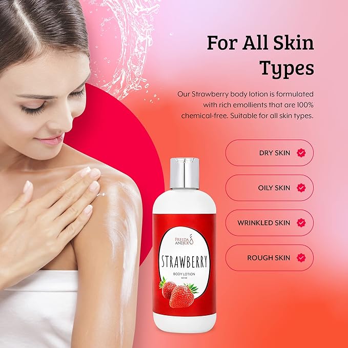 Home Spa Gift 10oz Deep Moisturizing Fragrance Body Lotion & 8 oz. Fine Fragrance Body Mist Set Luxury Self-Care Combo for Women and Girls (Strawberry) Mother’s Day Gift for Mom