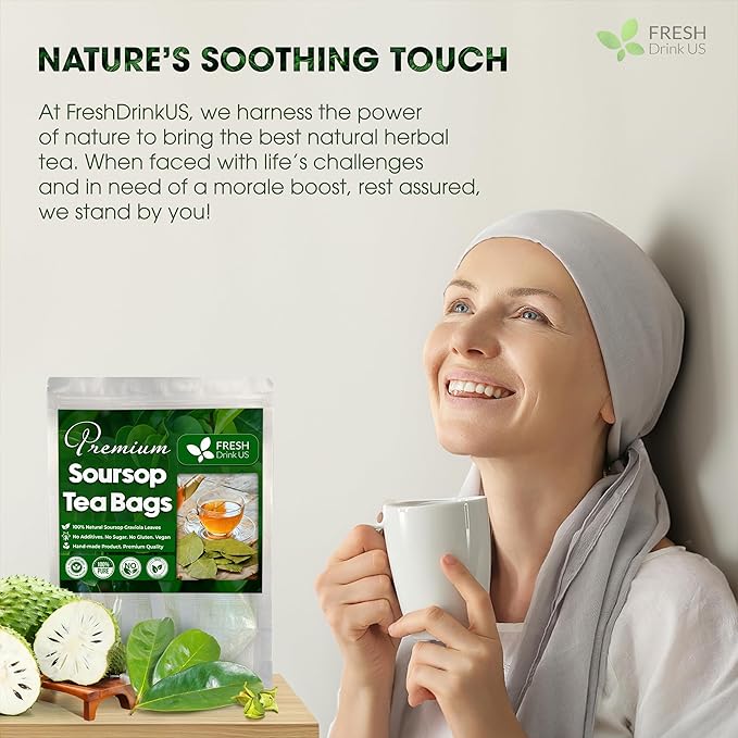 FreshDrinkUS, Premium 75 Soursop Graviola Leaf Tea Bags, 100% Natural and Pure from Soursop Leaves, Handmade, Made With Natural Materials-Corn Fiber Tea Bag, Sugar/ Caffeine/ Gluten Free, Hoja Guanabana Tea