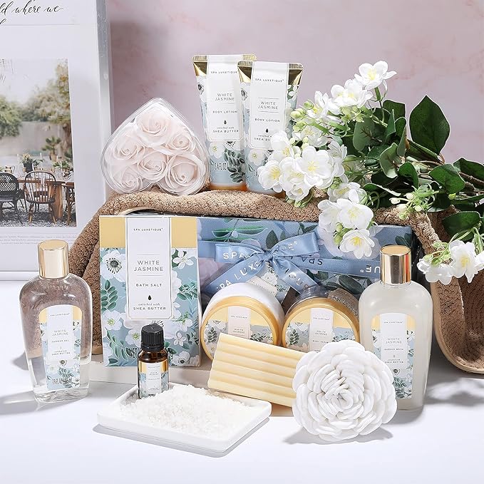 Gift Basket for Women, Spa Luxetique Spa Bath Kit, 12pcs Relaxing Spa Gift Basket with Shower Gel, Bath Salt, Essential Oil, Body Lotion,Mothers Gifts for Mom
