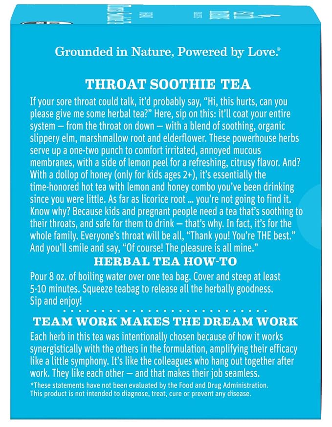 Throat Soothie Tea with Elderflower for Immune Support | Formulated with No Licorice | Safe for Kids & During Pregnancy, 16-Count (Packaging May Vary)