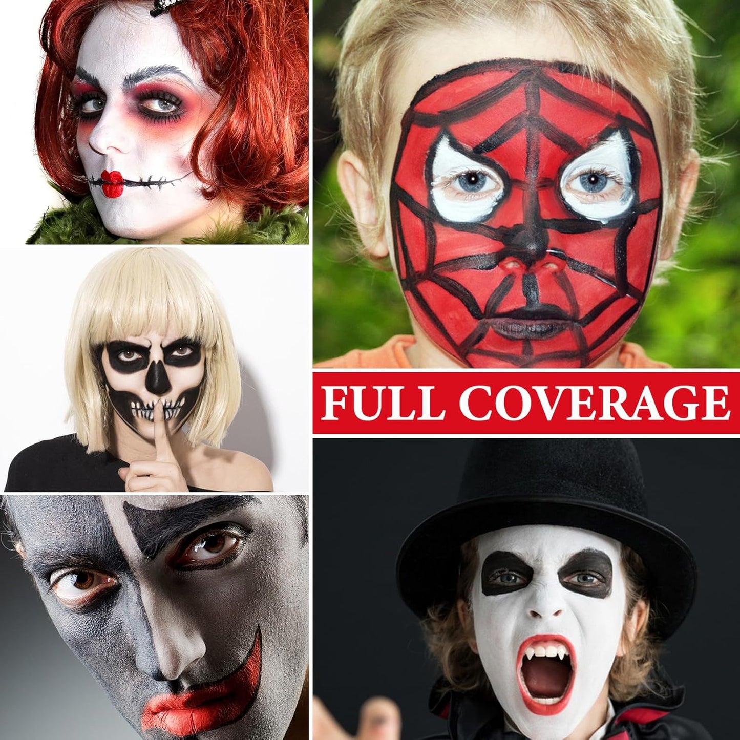 3 Pcs Halloween Face Paint Special Effects Makeup Kit,Water-based Black White Red Face Body Paint,Clown Cosplay SFX Joker Zombie White Makeup Professional Face Painting Kit for Adult