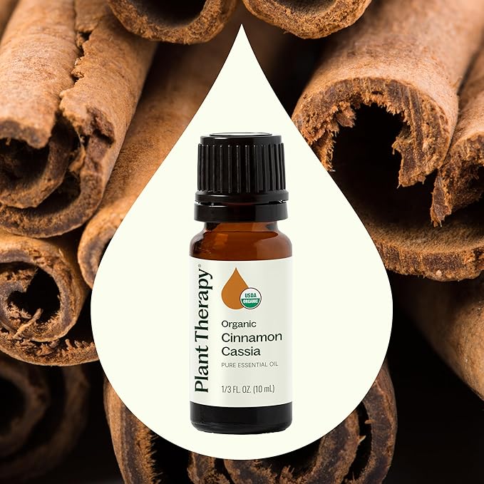 Plant Therapy USDA Certified Organic Cinnamon Cassia Essential Oil 10 mL (1/3 oz) 100% Pure, Undiluted, Therapeutic Grade
