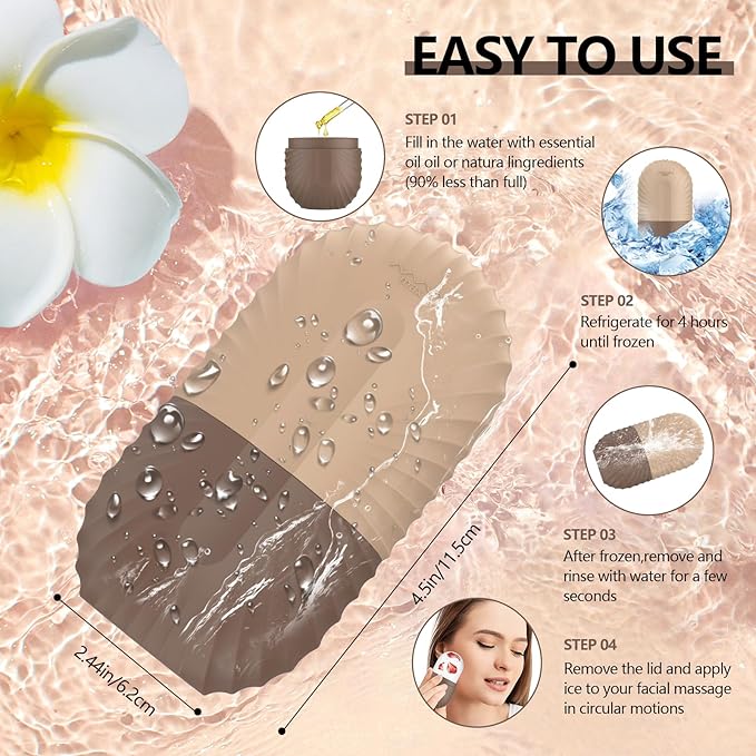 Ice Roller for Face and Eye, Silicone Ice Facial Roller Ice Holder, Face Ice Mold Skin Care, Face Icers Reusable Ice Cube Roller for Shrink Pores Anti Wrinkle Reduce Puffiness, Brown