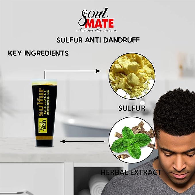 SOUL MATE Sulfur Anti-dandruff Hair Cream With Menthol (5.9oz) | Fast Relief With Herbal Extract | Scalp Treatment For Dry Itchy Scalp | Dandruff Free Hair Moisturizer