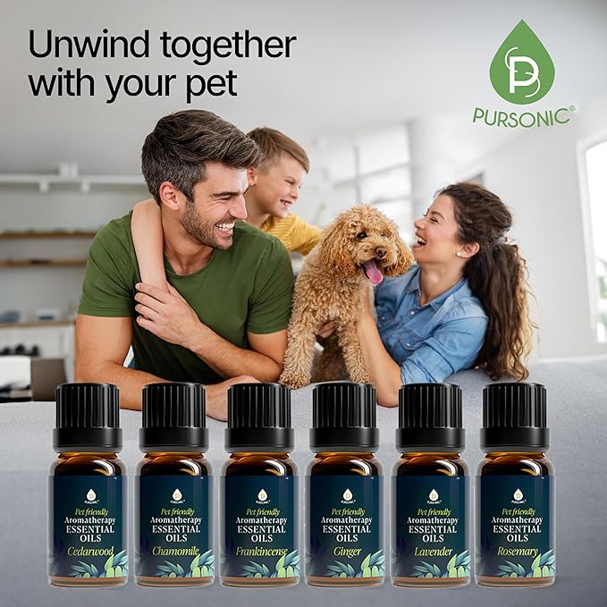 PURSONIC Pet Friendly Aromatherapy Essential Oils Collection, 6-Count - Safe for Dogs and Cats, Natural Relaxation and Stress Relief