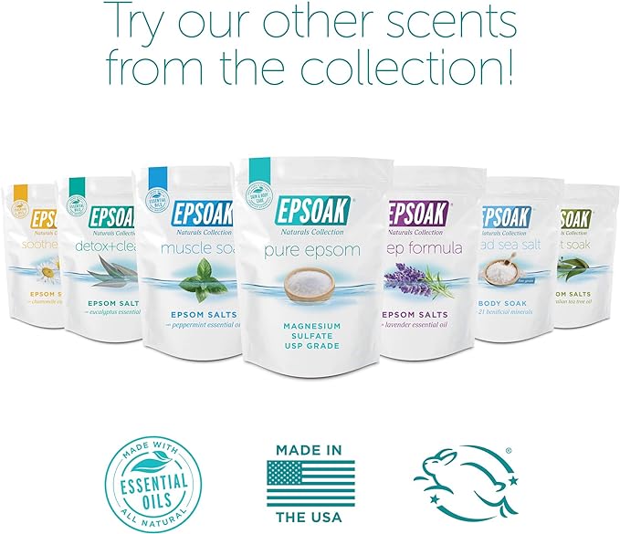 Epsoak Epsom Salt 2 lb. Magnesium Sulfate USP. (Qty. 1 x 2lb. Bags) Resealable Epsom Salt Bulk Bags Unscented, Made in The USA, Cruelty-Free Certified