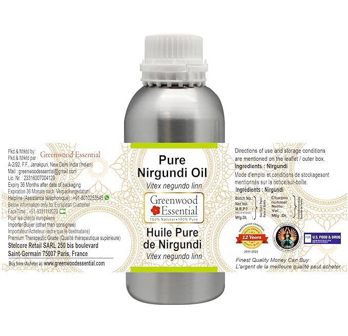 Pure Nirgundi Oil (Vitex negundo Linn) Natural Therapeutic Grade for Hair, Skin & Aromatherapy 1250ml (42 oz)