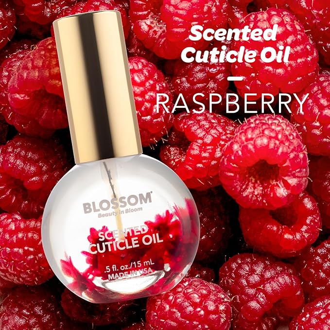 Blossom Hydrating, Moisturizing, Strengthening, Scented Cuticle Oil, Infused with Real Flowers, Made in USA, 2 Pack Bundle, Cherry + Amazon Exclusive Raspberry
