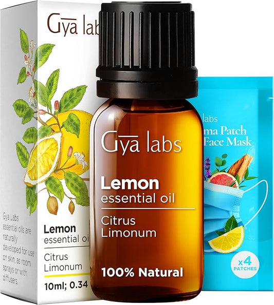 Gya Labs Lemon Essential Oil for Skin - 0.34 Fl Oz - 100% Pure Natural Lemon Oil for Diffuser, Cleaning, Refreshing Scent for Aromatherapy, DIY & Candle Making
