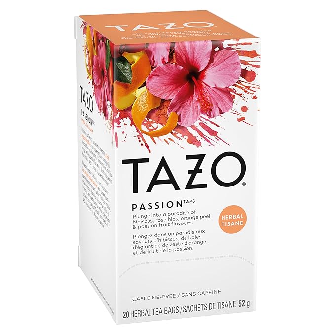 TAZO Passion Herbal Tea Bags, Hot or Iced, Caffeine Free, 20 Total Tea Bags