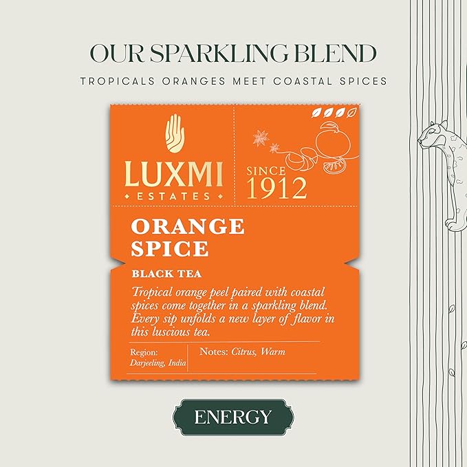 Luxmi Estates - Orange Spice - Organic Black Darjeeling Tea - Loose Leaf - 100g (50 cups) | Limited Fall Tea | Special Edition Autumn Tea | Smooth, Flavorful, Robust and Caffeinated