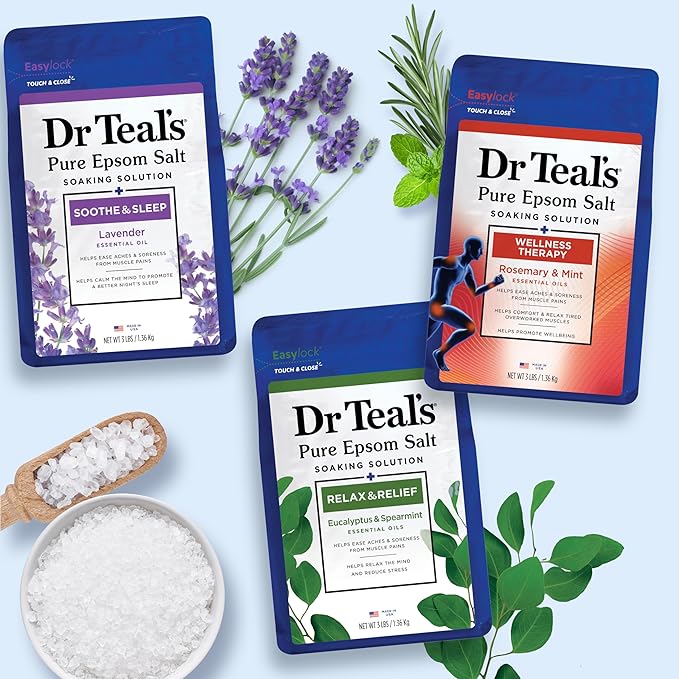 Dr Teal's Pure Epsom Salt, Lavender, Eucalyptus & Wellness Trio Bundle, 3 lbs (Pack of 3)