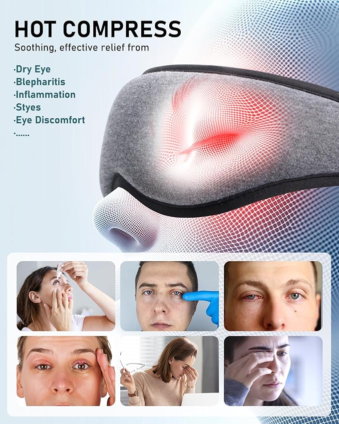 Heated Eye Mask Warm Eye Compress for Dry Eyes - Cordless Electric Heat Eye Mask with Temperature Timer Control Heating Pad for Dry Eye Relief, Stye, Blepharitis, Improve Sleep