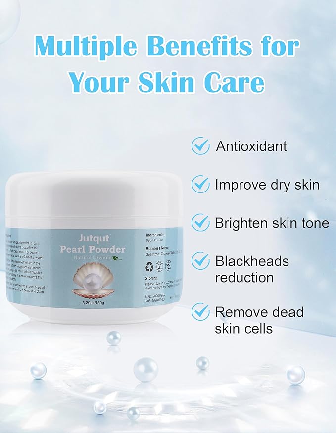 Freshwater Pearl Powder Organic, 150g100% Natural Pearl Powder, DIY Skincare —DIY Antioxidant, Deep Cleansing, Pore-Shrinking, Anti-Aging Mask