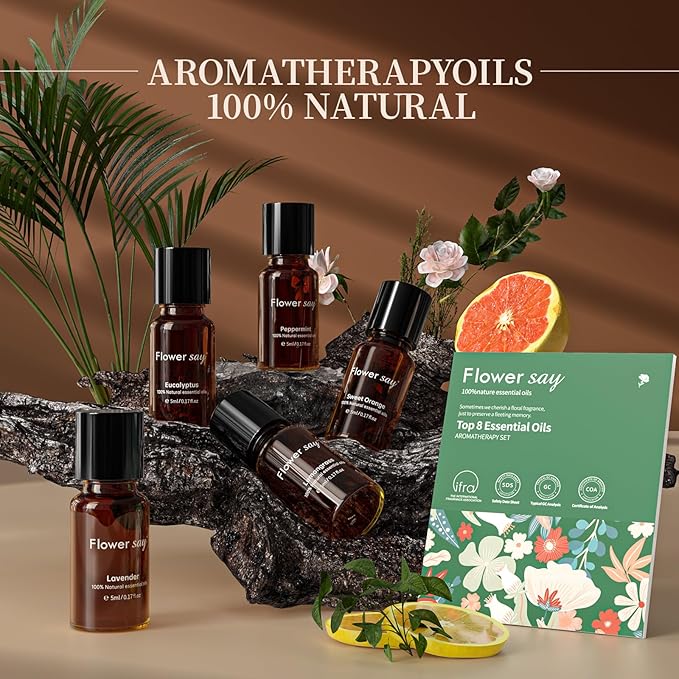 Essential Oils Set – 5 Pack – 100% Pure Aromatherapy Oils for Diffuser, Humidifier, Massage & Skin – Includes Lavender, Peppermint, Eucalyptus, Lemongrass, Orange – Gift Set for Women & Men