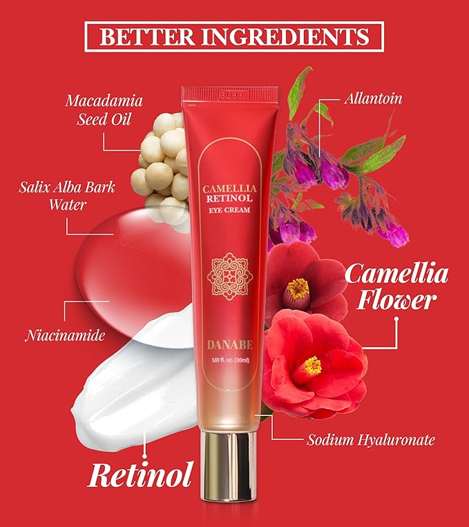 Camellia Retinol Eye Cream with Hyaluronic Acid | Daily Korean Eye Cream, Hydrating Eye Cream to Reduce Wrinkles, Fine Lines, Dark Spots & Eye Bags | No Animal Trials (0.67 fl oz)