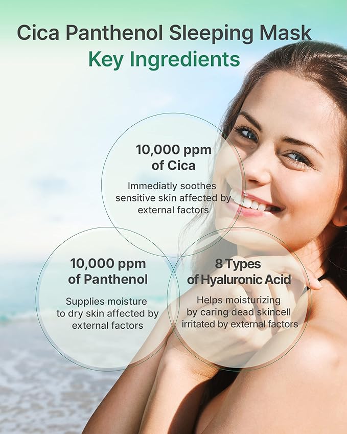 [K Beauty Snp] CICA Panthenol Moisturizing Cream | Overnight Face Cream | Soothing, Moisturizing, and Hydrating Facial Mask with Hyaluronic Acid | Korean Skin Care Overnight Moisturizer | 3.38 Fl Oz