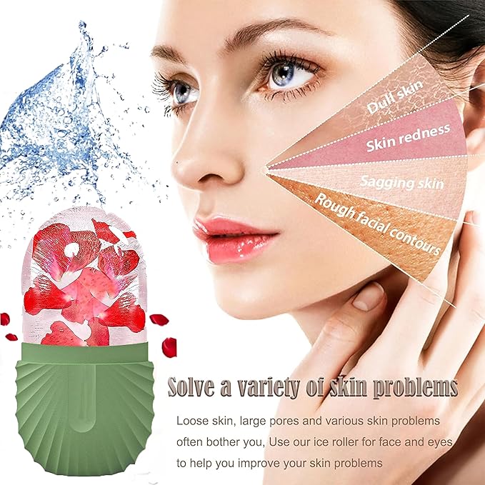 Ice Cube Roller Massager for Face and Eyes, Reusable Silicone Mold Face Massage Eye Facial Beauty Naturally Conditioning and Skin Care Tools, Ideal Gift for The Special Women You Love(Green)