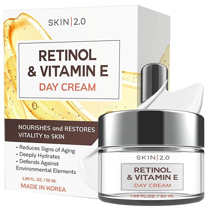 Retinol & Vitamin E Face Moisturizer - Dermatologist Tested, Hydrating, Restores Sun-Damaged Skin, Anti-Aging - Reduces Acne Scars, Clean Beauty, Cruelty-Free Korean Skincare - 1.69 Fl oz