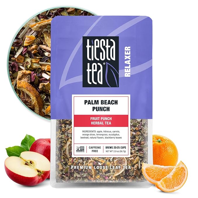 Tiesta Tea - Palm Beach Punch | Loose Leaf | Fruit Punch Herbal Tea | Caffeine-Free Tropical Blend with Apple and Orange | Brew Hot or Iced | Resealable Pouch | 25 Cups | 2 Ounce