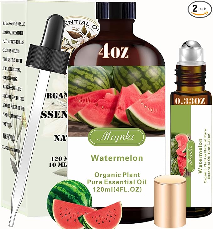 Watermelon Essential Oil - Watermelon Oil 4 Fl Oz & Roll On 10ML Essential Oil Set for Aroma Diffuser Humidifier Home Fragrance Bath SPA Cleaning Massage DIY Candle Making
