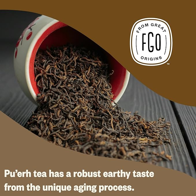 FGO Organic Pu'erh Tea, 100 Count, Eco-Conscious Black Tea Bags, Resealable Bag, Packaging May Vary (Pack of 1)